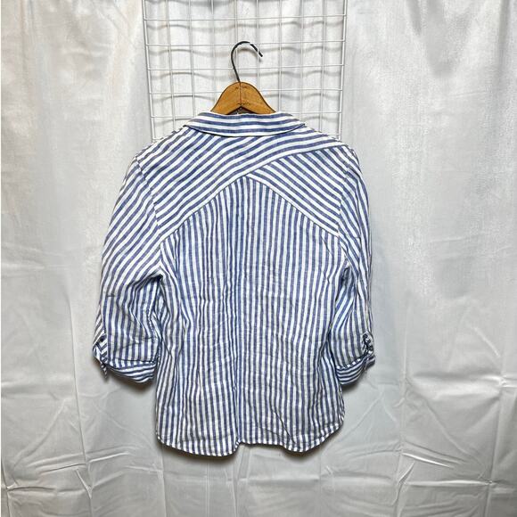 Chicos No Iron Linen Striped Shirt 1 - Picture 3 of 7